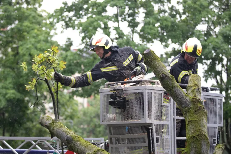 Vatrogasci imaju pune ruke posla: Nevrijeme sru&scaron;ilo stablo na parkirane aute u Zagrebu