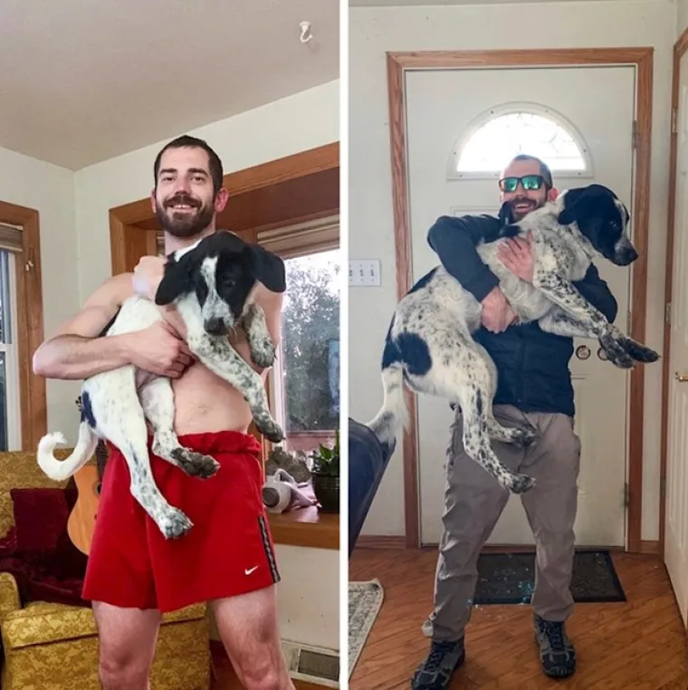 Prije i poslije: Pogledajte slike pasa i njihovih vlasnika dok zajedno odrastaju