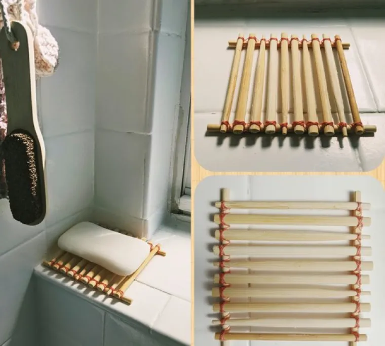 Tanjurić za sapun napravljen od kineskih štapića, konca i ljepila