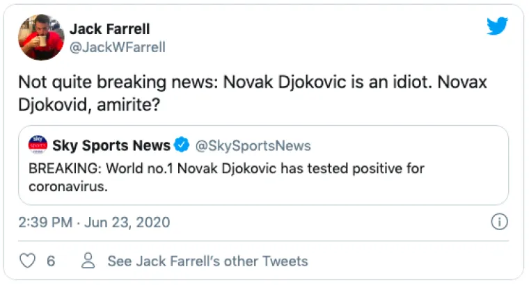 "Novax Djokovoid": Ekipa s Twittera masovno se sprda sa srpskim tenisačem, ovo su najbolje provale