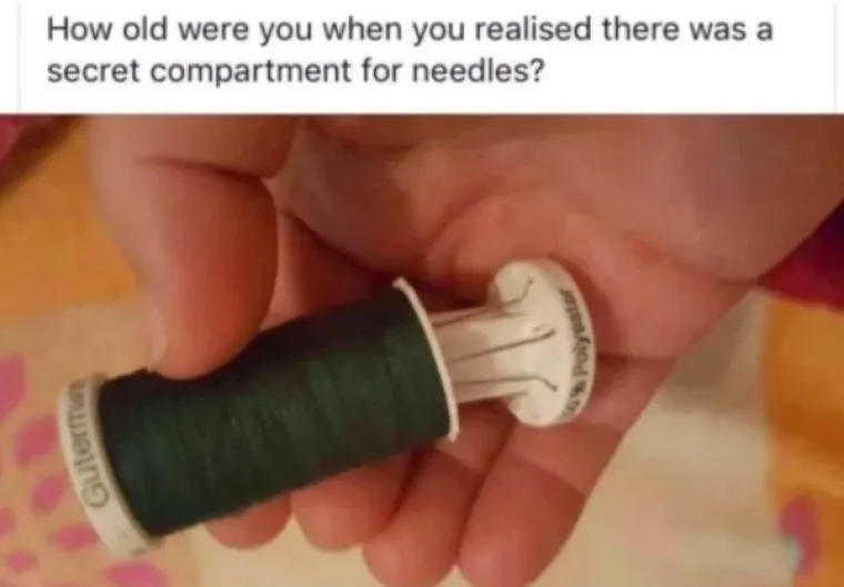 Držač konca ima tajni pretinac za igle.