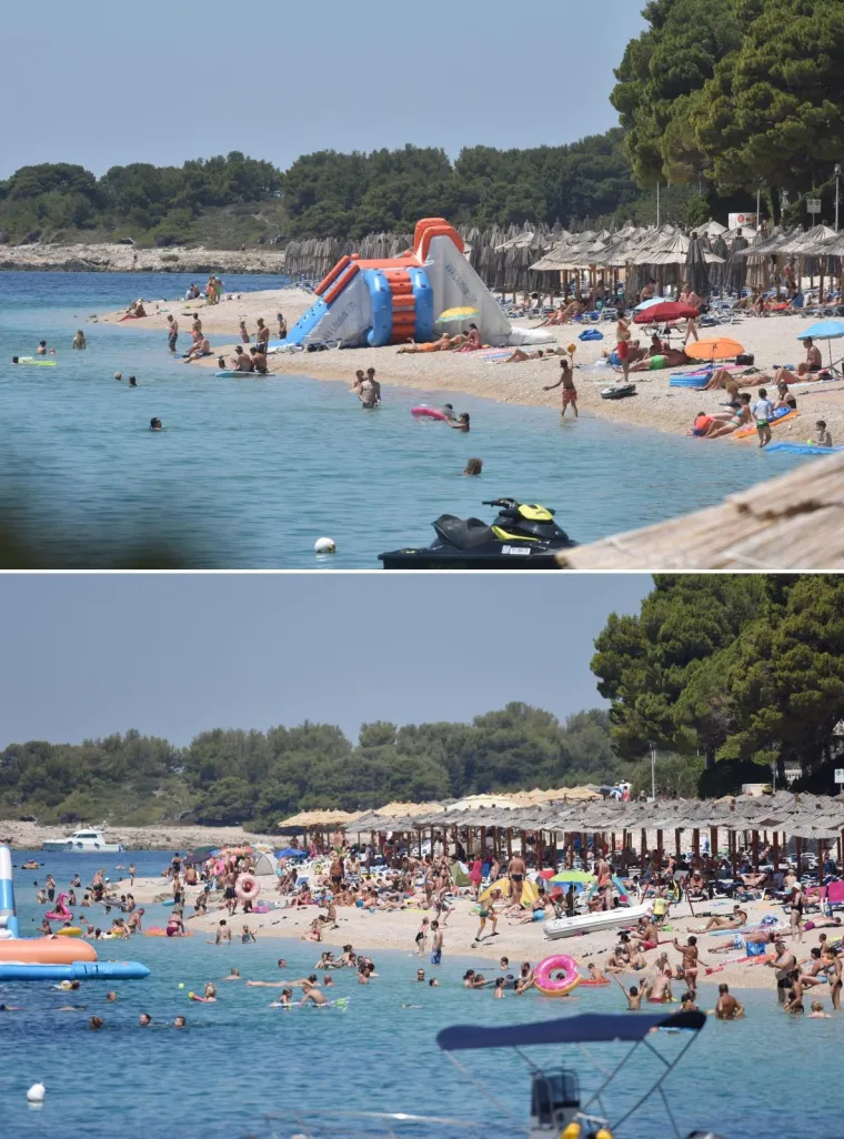 26.06.2020., Primo&scaron;ten - Gradska plaža u Primo&scaron;tenu tijekom turističke sezone 2017. godine te 2020. godine tijekom pandemije koronavirusa.