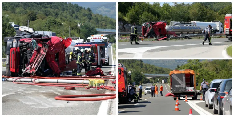 Na autocesti blizu Rijeke prevrnula se cisterna: Ozlijeđeni vozač prevezen u bolnicu