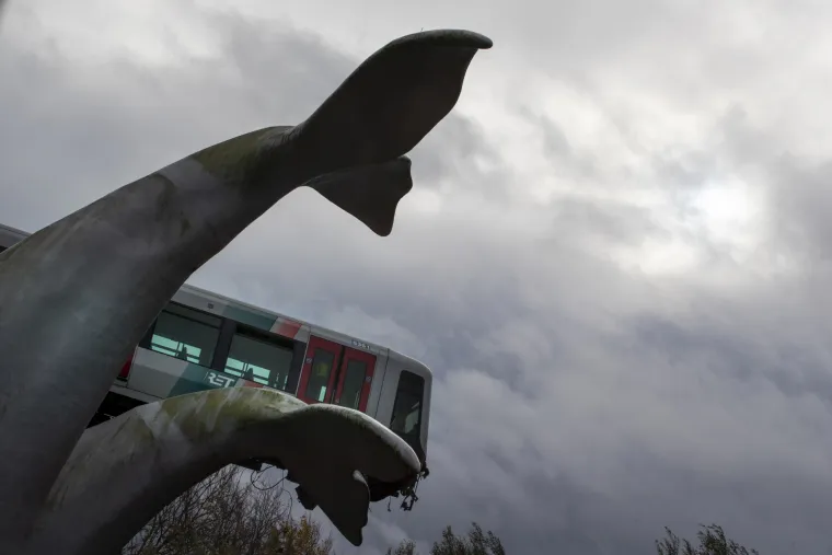 Skulptura spasila vlak od pada u vodu: Izletio iz tračnica i ostao na repu kita