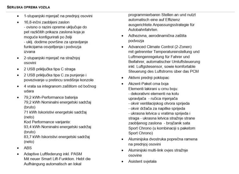 Porsche Taycan 4S Plus -popis serijske i dodatne opreme , te konačna cijena