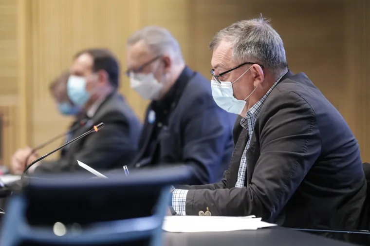 22.02.2021. Zagreb, konferencija za medije Stožera civilne za&scaron;tite RH. Konferenciji su nazočili, ministar Vili Bero&scaron;, ministar Davor Božinović, dr. Krunoslav Capak, prof. dr Alemka Markotić i prim. Vera Katalinić Janković.