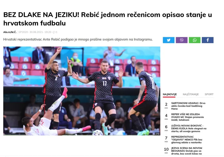 Evo &scaron;to srpski mediji pi&scaron;u o 'slučaju Rebić'