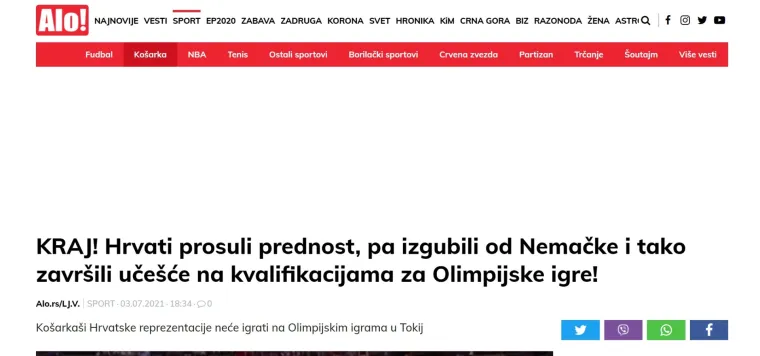 Srpski mediji: 'Debakl Hrvatske u Splitu. Hrvati plaču! Nijemci ih ostavili bez vize za Olimpijske igre
