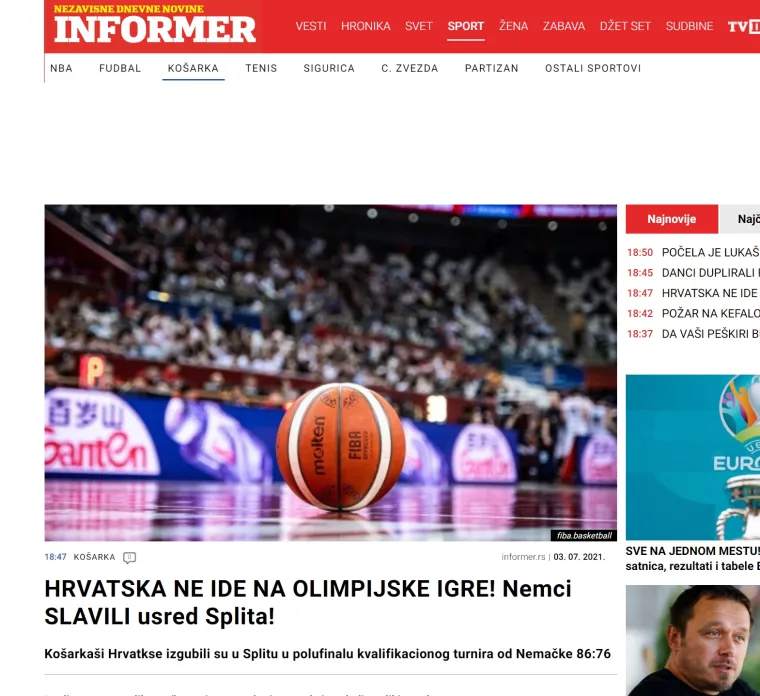 Srpski mediji: 'Debakl Hrvatske u Splitu. Hrvati plaču! Nijemci ih ostavili bez vize za Olimpijske igre