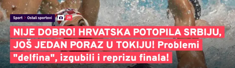 &quot;Šok! Hrvatska potopila Srbiju, težak poraz vaterpolista: Ogromni problemi za Savića, već drugi neuspjeh na OI&quot;, piše Mondo. 