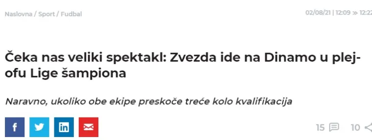 Pogledajte &scaron;to srpski i bosanski mediji pi&scaron;u o mogućem okr&scaron;aju Dinama i Zvezde: 'Cijeli Balkan u transu, gorit će i Zagreb i Beograd...'