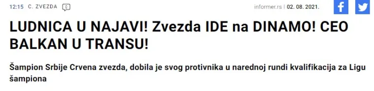 Pogledajte &scaron;to srpski i bosanski mediji pi&scaron;u o mogućem okr&scaron;aju Dinama i Zvezde: 'Cijeli Balkan u transu, gorit će i Zagreb i Beograd...'