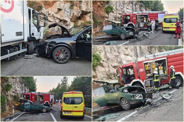Stra&scaron;na nesreća kod Dubrovnika: U sudaru kamiona i dva automobila jedna osoba poginula, a četiri su ozlijeđene