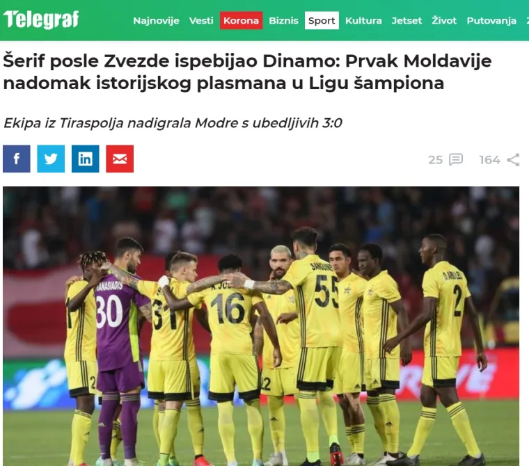 Evo što srpski mediji pišu nakon Dinamovog teškog poraza u Moldaviji