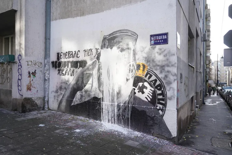 Mural je čuvala policija, a aktivistkinje Aida Ćorović i Jelena Jaćimović jučer su privedene nakon što su ga gađale jajima. Posle nekoliko sati puštene su na slobodu