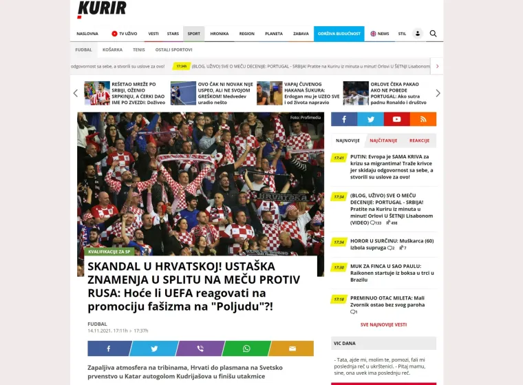 Srpski mediji traže kaznu za Hrvatsku: 'Hoće li UEFA reagirati na ovaj skandal na Poljudu'