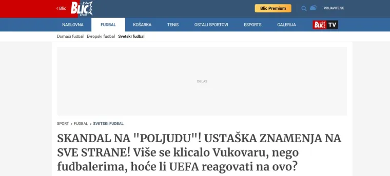 Srpski mediji traže kaznu za Hrvatsku: 'Hoće li UEFA reagirati na ovaj skandal na Poljudu'