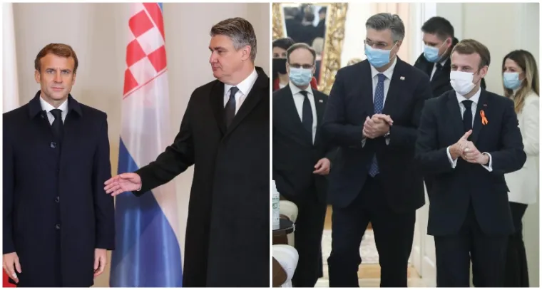 Milanović i Plenković ugostili Macrona: Na Pantovčaku svi bez maski, u Banskim dvorima na sve se pazilo