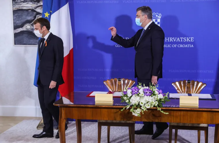 Milanović i Plenković ugostili Macrona: Na Pantovčaku svi bez maski, u Banskim dvorima na sve se pazilo