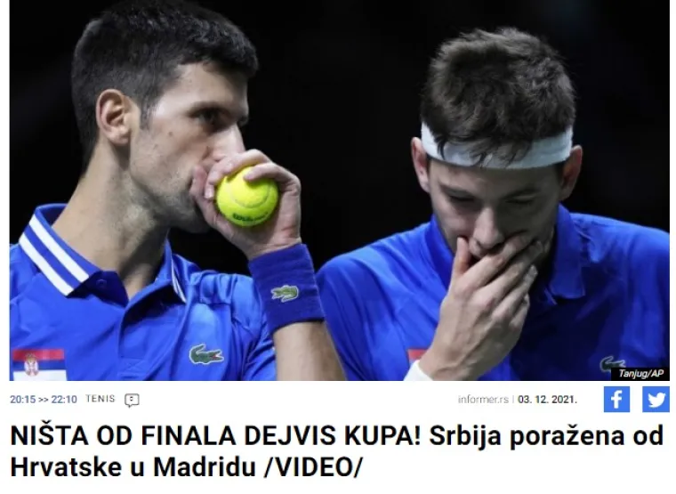 Evo što srpski mediji pišu nakon što je Hrvatska izbacila Srbiju s Davis Cupa