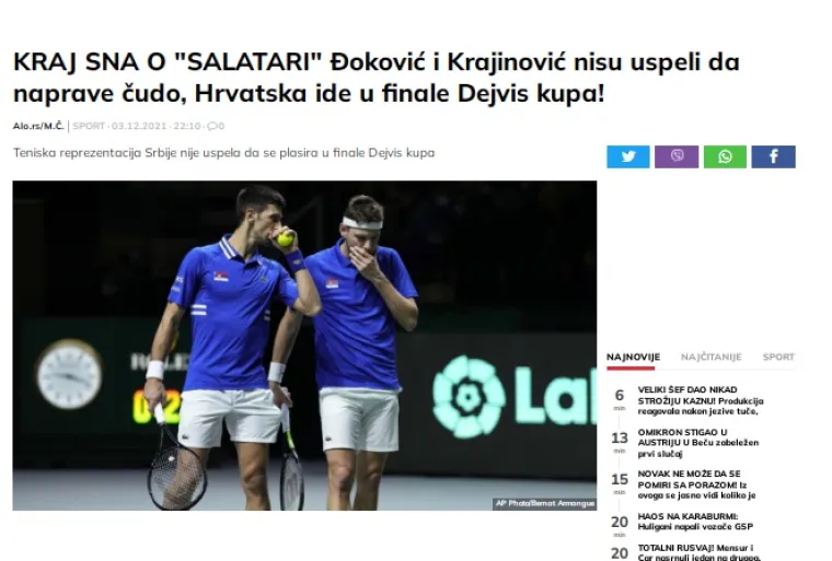 Evo što srpski mediji pišu nakon što je Hrvatska izbacila Srbiju s Davis Cupa