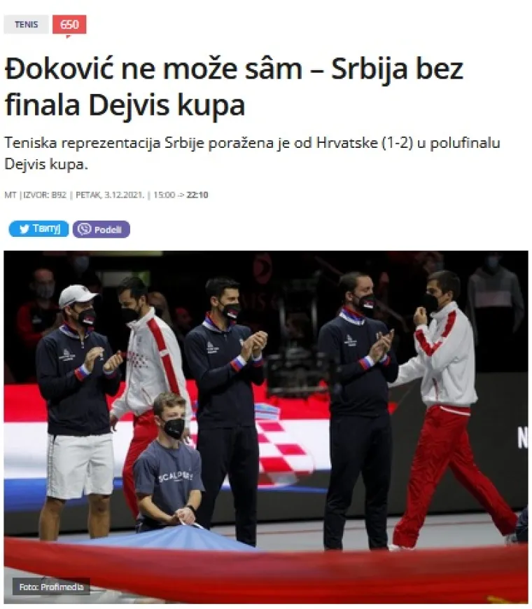 Evo što srpski mediji pišu nakon što je Hrvatska izbacila Srbiju s Davis Cupa