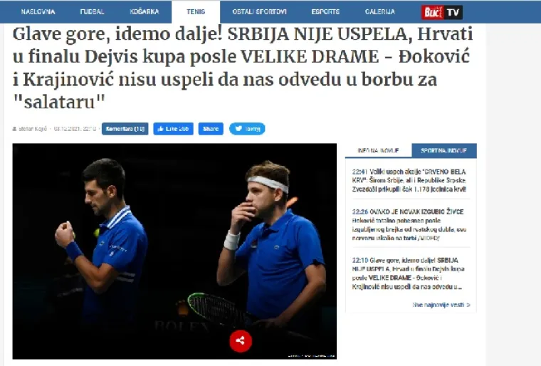 Evo što srpski mediji pišu nakon što je Hrvatska izbacila Srbiju s Davis Cupa