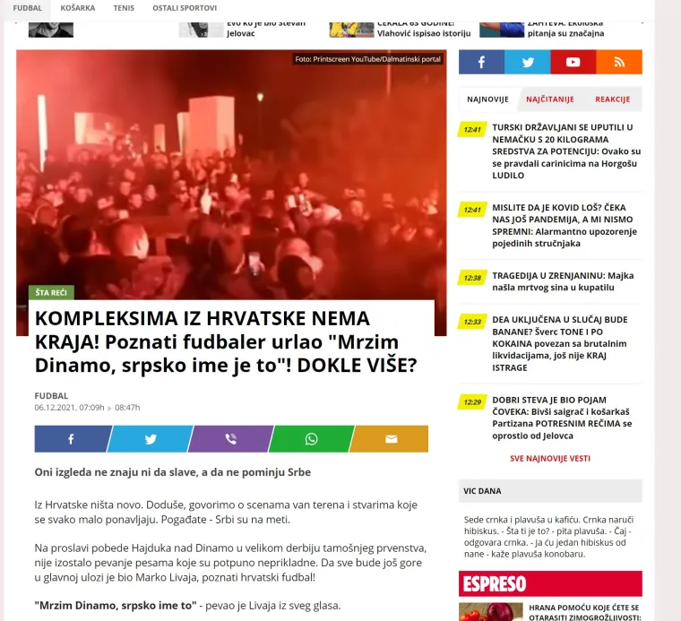 Srpski mediji nakon derbija prozvali Tocidu i Marka Livaju: 'Hrvatskim kompleksima nema kraja...'