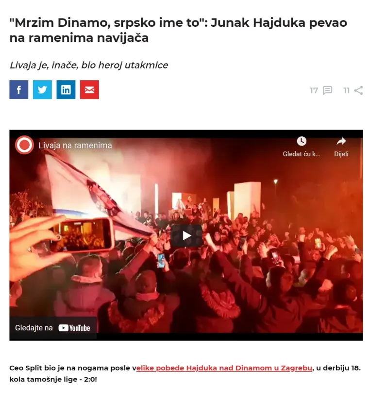 Srpski mediji nakon derbija prozvali Tocidu i Marka Livaju: 'Hrvatskim kompleksima nema kraja...'