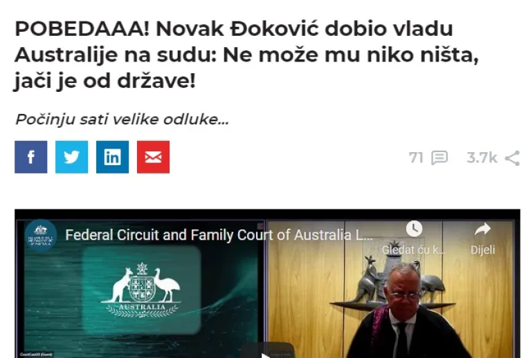 Evo što srpski mediji pišu nakon što je australski sud Đokoviću dodijelio vizu