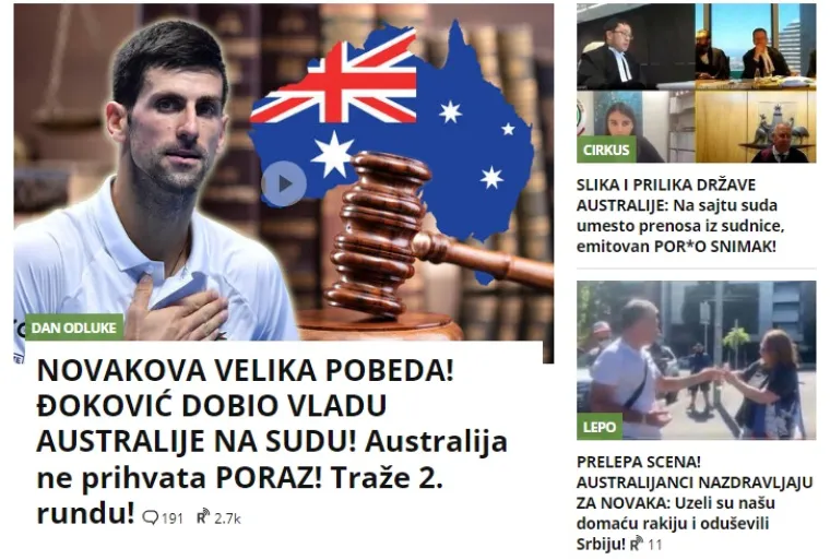 Evo što srpski mediji pišu nakon što je australski sud Đokoviću dodijelio vizu