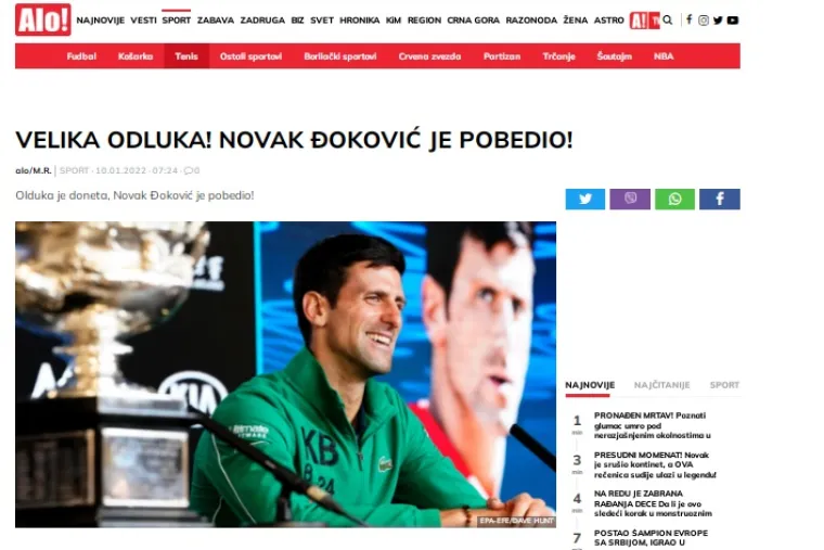 Evo što srpski mediji pišu nakon što je australski sud Đokoviću dodijelio vizu