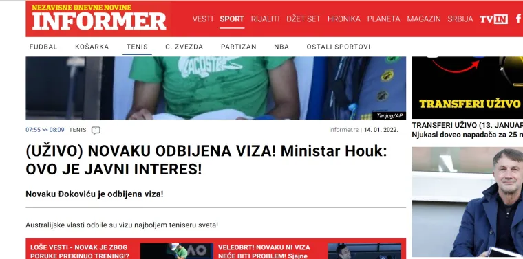 Prve reakcije srpskih medija nakon &scaron;to je Đokoviću opet ukinuta viza: '&Scaron;ok vijesti, privode Novaka i tjeraju ga iz zemlje'