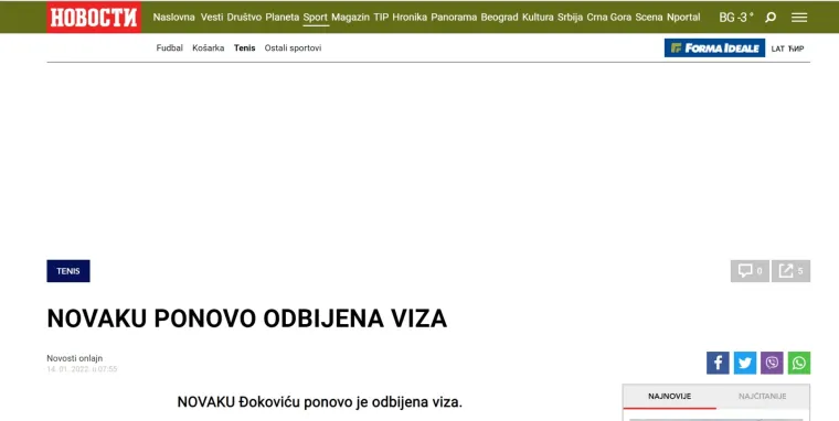 Prve reakcije srpskih medija nakon &scaron;to je Đokoviću opet ukinuta viza: '&Scaron;ok vijesti, privode Novaka i tjeraju ga iz zemlje'