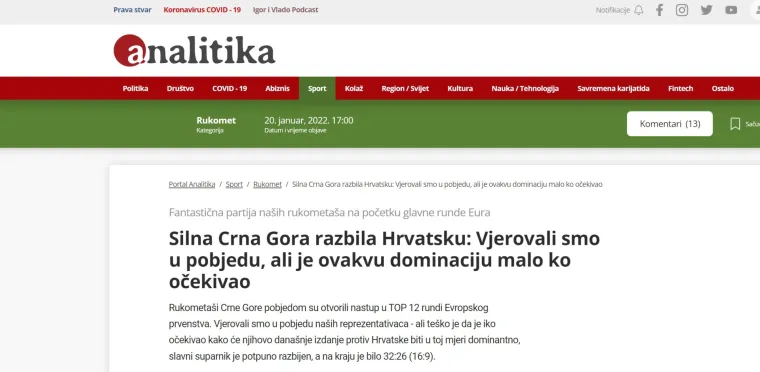 Crnogorci u transu, pogledajte &scaron;to pi&scaron;u njihovi portali nakon &scaron;to su rasturli Hrvatsku