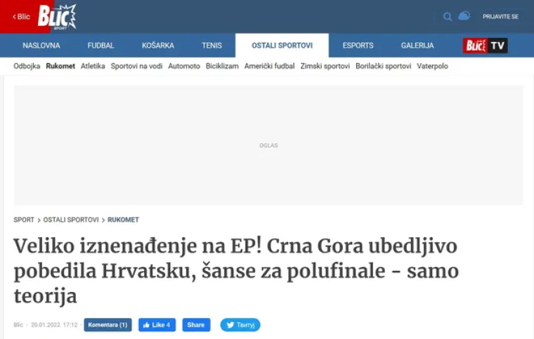 Srpski mediji komentirali te&scaron;ki poraz Hrvatske: 'Hrvati na koljenima, doživjeli su debakl'