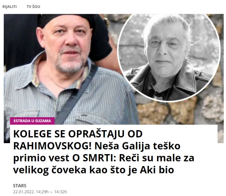 Sve jo&scaron; miri&scaron;e na njega: Pogledajte reakcije medija u regiji na iznenadnu smrt Akija Rahimovskog