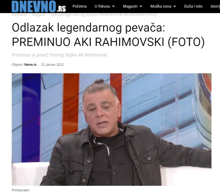 Sve jo&scaron; miri&scaron;e na njega: Pogledajte reakcije medija u regiji na iznenadnu smrt Akija Rahimovskog