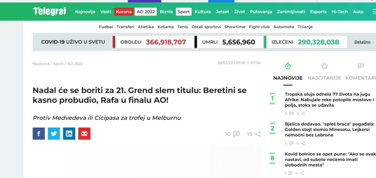 Srbima te&scaron;ko pale vijesti iz Australije, pogledajte &scaron;to pi&scaron;u nakon Nadalova plasmama u finale