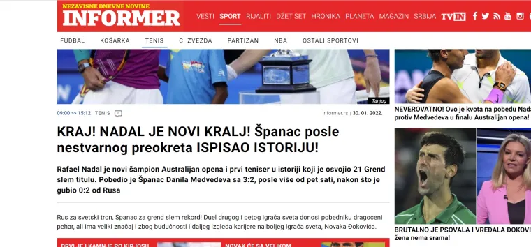 Srpski portali nisu dobro primili vijesti iz Australije, morali su priznati da je Rafa kralj, pogledajte što pišu