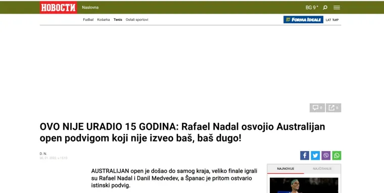 Srpski portali nisu dobro primili vijesti iz Australije, morali su priznati da je Rafa kralj, pogledajte što pišu