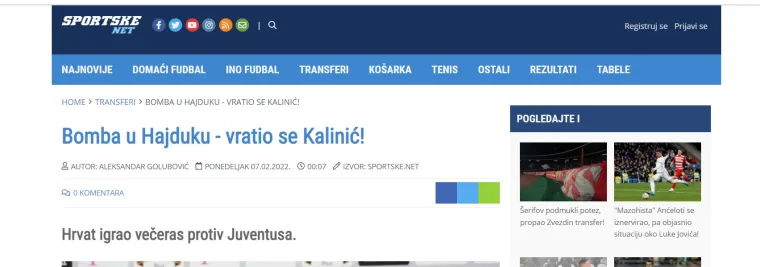 Srpski i bosanski portali bruje o Kalinićevom transferu: 'Napravio skandal na Mundijalu, a sad se vratio kući'