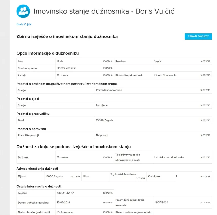 Vujčić je posebno naveo 511 tisuća, odnosno pola milijuna kuna, koje je jednokratno dobio, a odnose se na međunarodnu nagradu za životno postignuće u području financija. U napomeni je objasnio da je Lamfalussy Award priznanje za iznimno pojedinačno djelovanje i životno postignuće pojedinaca na međunarodnoj sceni koje utječe na rad središnjih banka i međunarodnog financijskog sustava općenito. Uz to je prijavio i ostali prihod od 131.503 kune koje se odnose na ostale primitke temeljem ugovora o nesamostalnom radu, kao što su primanja u naravi (korištenje službenog automobila i parkirnog mjesta), uplaćene premije osiguranja života te premije dobrovoljnog mirovinskog osiguranja, jubilarna nagrada, božićnica i sl. Vujčić ima jedan kredit iz 2003. godine za koji mjesečno plaća ratu od 481 euro. 