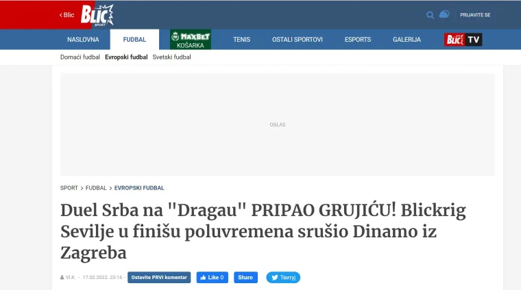 Dinamova utakmica pratila se i u regiji, srpski portal posebno je začudio jedan prizor: 'Nesvakida&scaron;nja scena'
