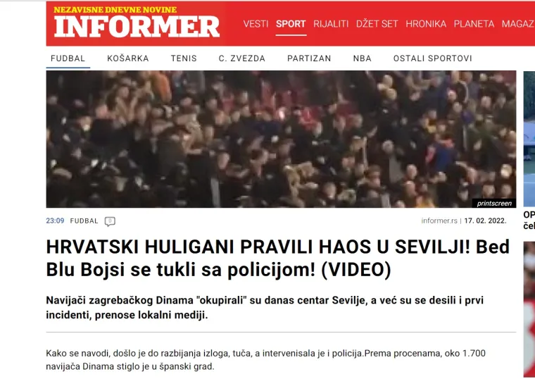 Dinamova utakmica pratila se i u regiji, srpski portal posebno je začudio jedan prizor: 'Nesvakida&scaron;nja scena'