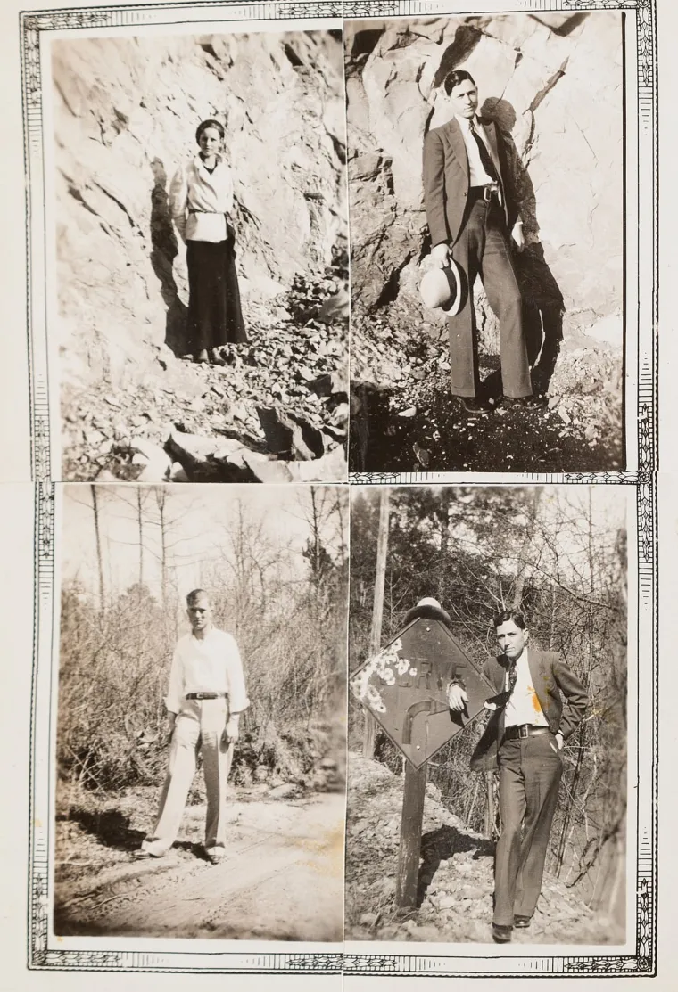 Bonnie i Clyde poziraju dok su u bijegu. Nevjerojatne nikada prije viđene fotografije Bonnie i Clydea izašle su na vidjelo uz pjesme koje je napisao zloglasni kriminalistički dvojac. Zbirka fotografija koja prvenstveno datira iz 1933. i 1934. uključuje fotografije slavnih bjegunaca u bijegu i automobila punih rupa od metaka. Druga prikazuje Clydeova brata Bucka Barrowa, njegovu ženu Blanche i druge članove zloglasne Barrow bande. 