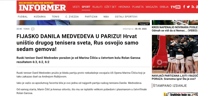 Marinova pobjeda odjeknula u susjedstvu: 'Hrvat razbio Medvedeva, ovo su dobre vijesti za Novaka'