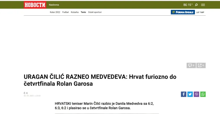 Marinova pobjeda odjeknula u susjedstvu: 'Hrvat razbio Medvedeva, ovo su dobre vijesti za Novaka'