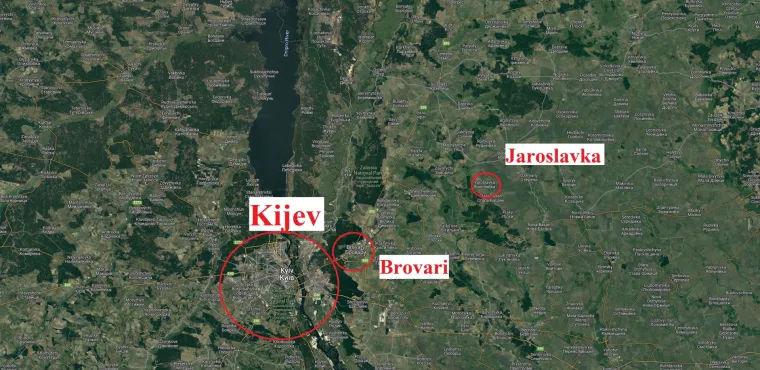 Karta operacije izvlačenja civila iz ratnih područja istočno od Brovarija