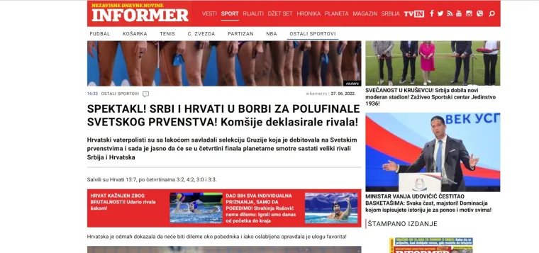 Pobjeda Barakuda odjeknula srpskim portalima, svi najavljuju vaterpolo klasik, evo kad igraju Hrvatska i Srbija